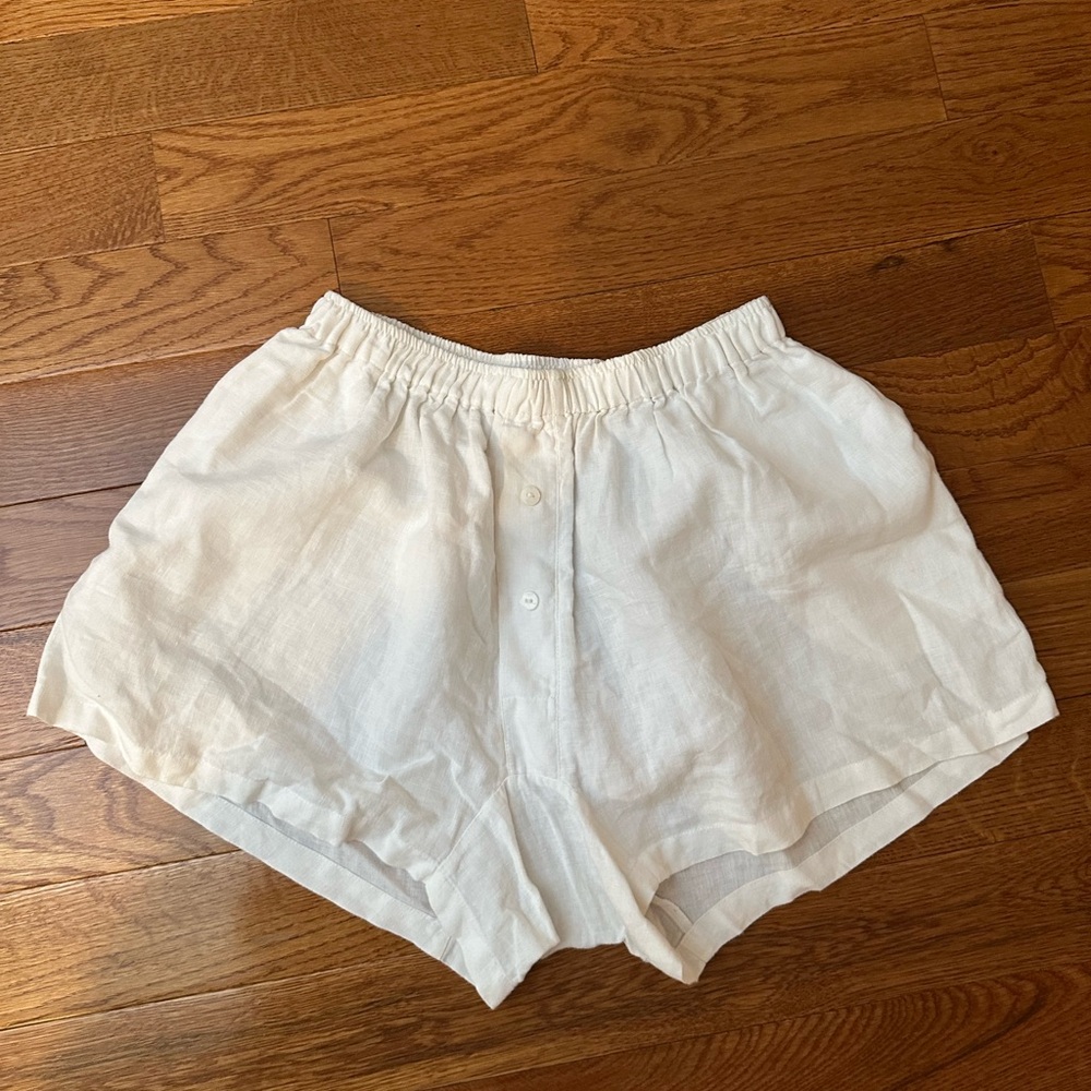 Deiji Studios White Linen Shorts